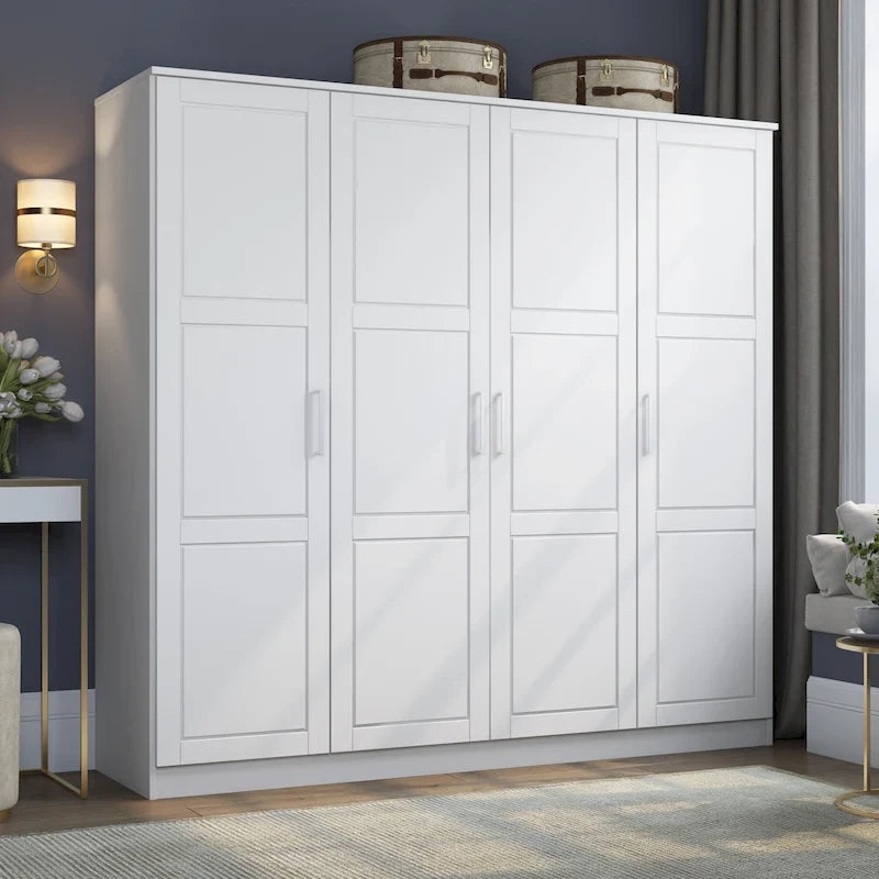 4-Door Solid Pine Wood Wardrobe Armoire with Optional Mirror Doors — Made in Brazil