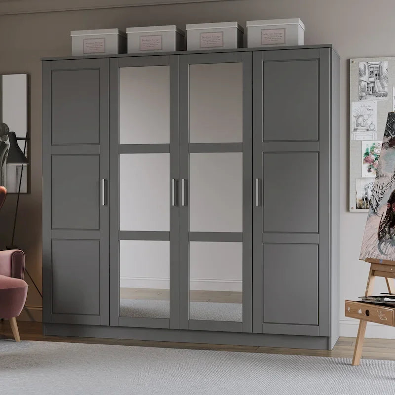 4-Door Solid Pine Wood Wardrobe Armoire with Optional Mirror Doors — Made in Brazil