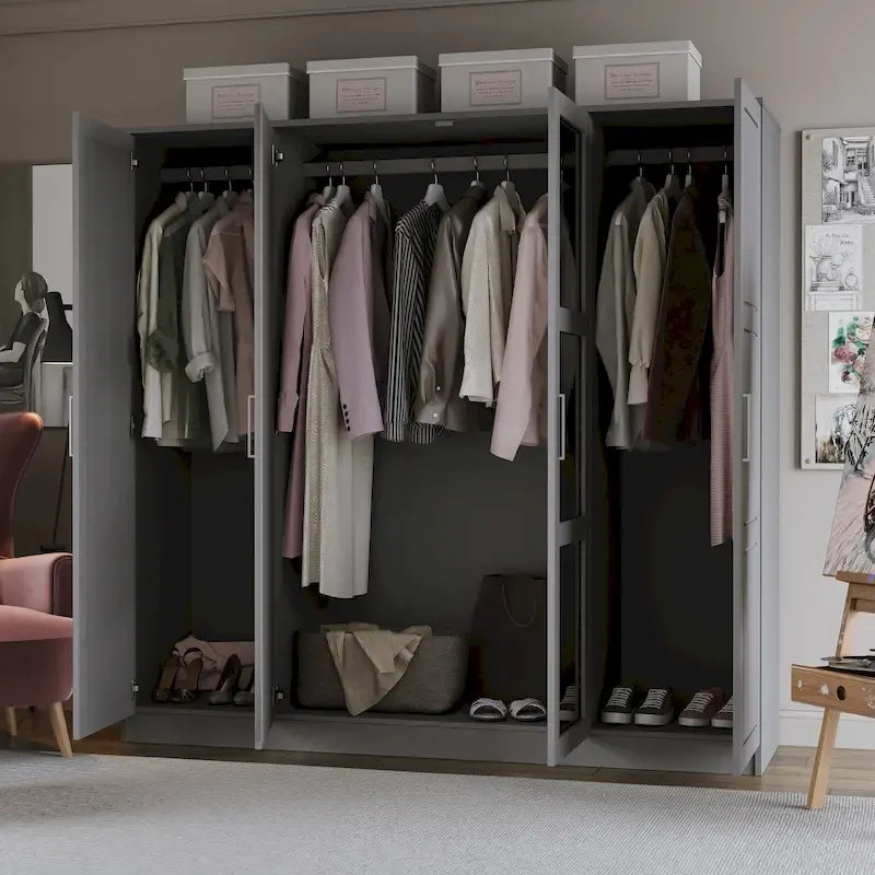 4-Door Solid Pine Wood Wardrobe Armoire with Optional Mirror Doors — Made in Brazil