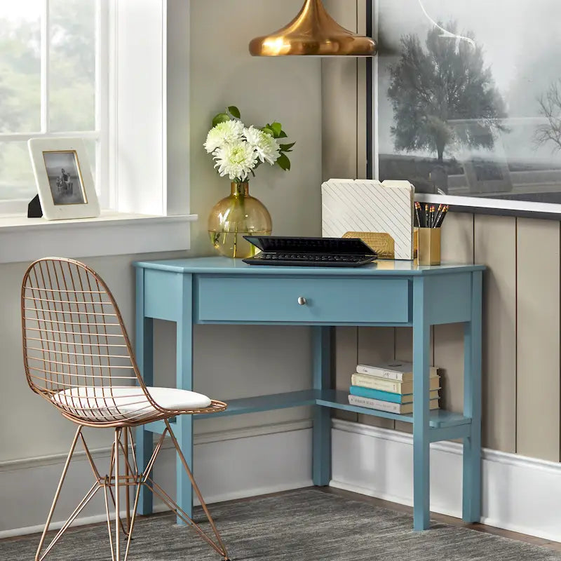 Bureau d'angle style vintage avec tiroir et étagère ouverte