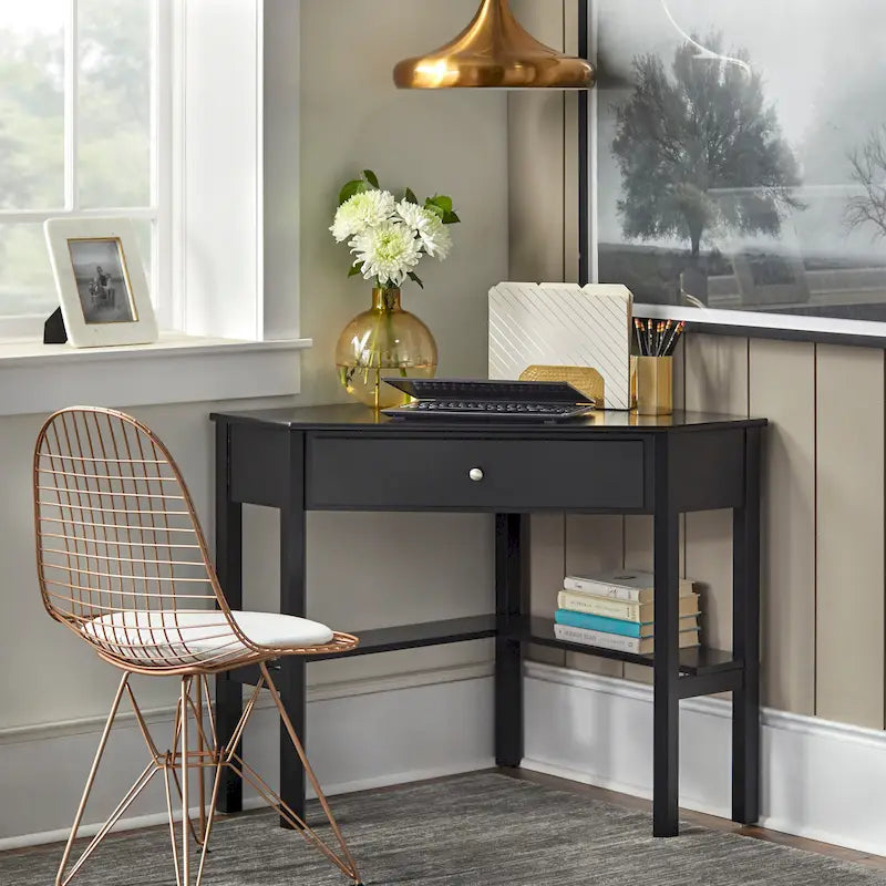 Bureau d'angle style vintage avec tiroir et étagère ouverte