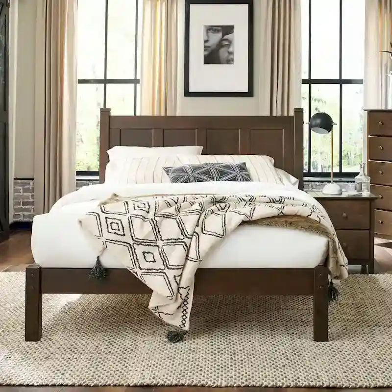 Solid Pine Wood Panel Platform Bed Frame
