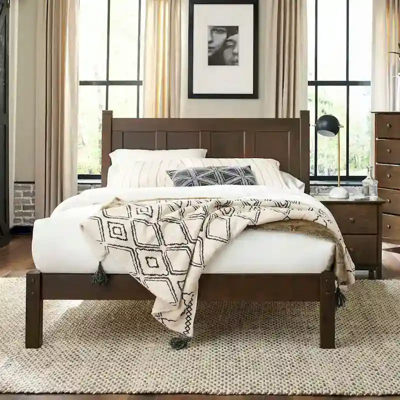 Solid Pine Wood Panel Platform Bed Frame