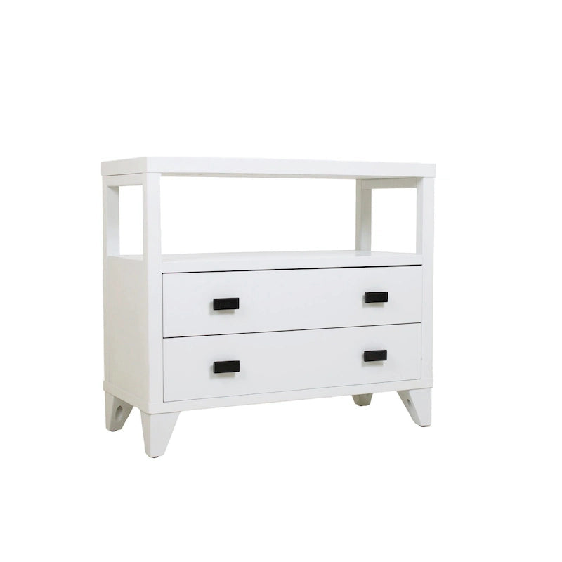 Handcrafted Wood 2-Drawer Nightstand with Open Shelf — Mid-Century Modern