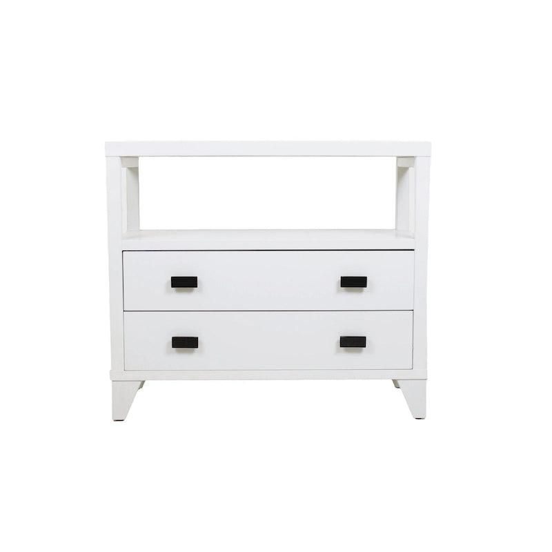 Handcrafted Wood 2-Drawer Nightstand with Open Shelf — Mid-Century Modern