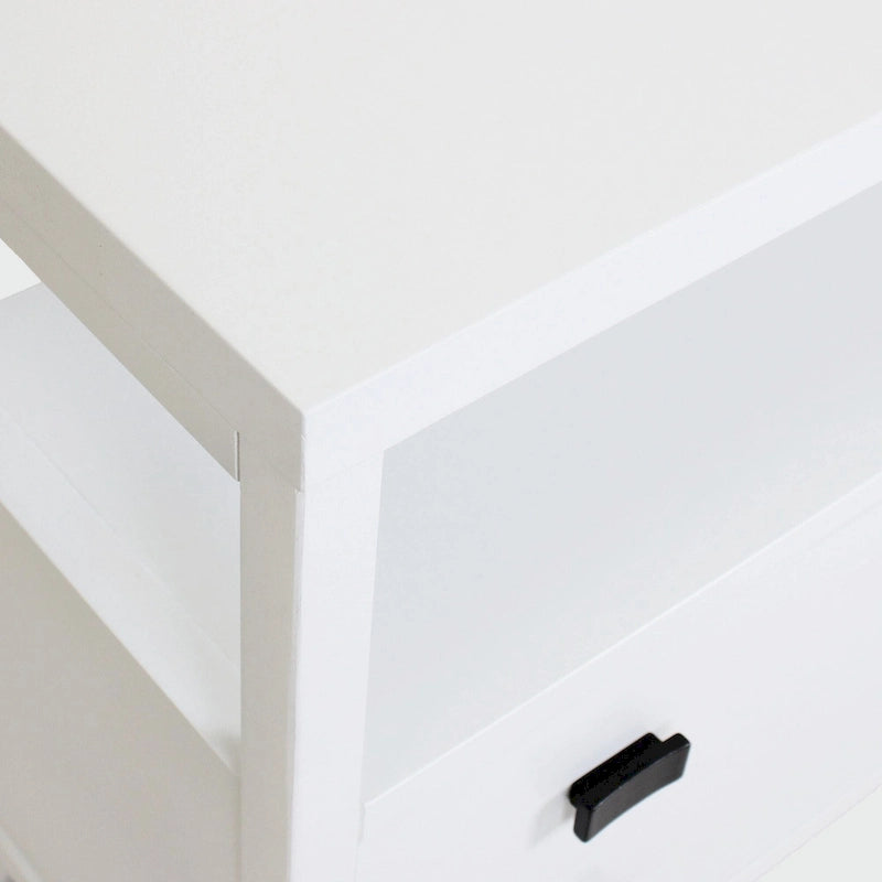 Handcrafted Wood 2-Drawer Nightstand with Open Shelf — Mid-Century Modern