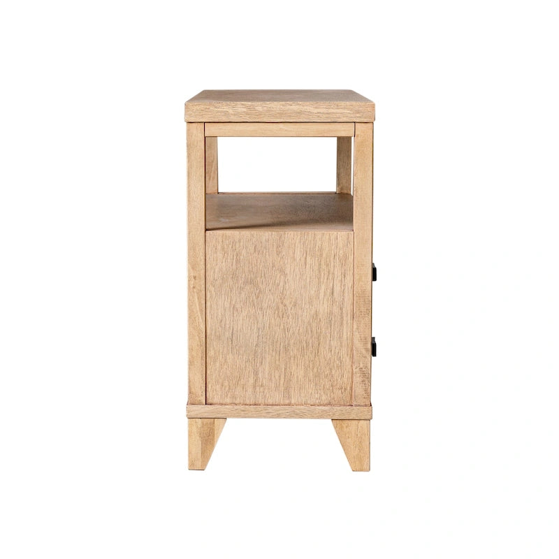 Handcrafted Wood 2-Drawer Nightstand with Open Shelf — Mid-Century Modern