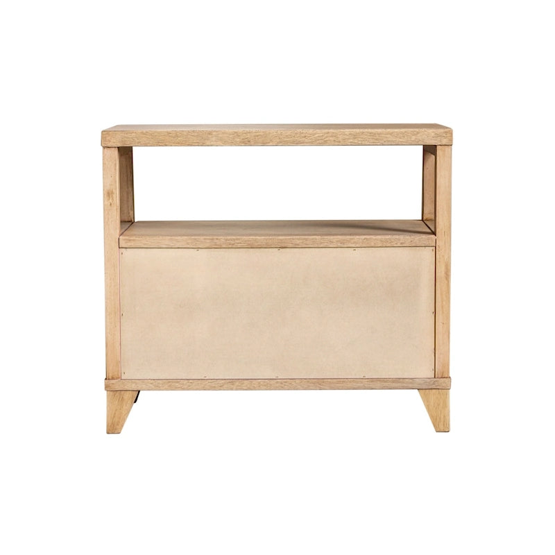 Handcrafted Wood 2-Drawer Nightstand with Open Shelf — Mid-Century Modern