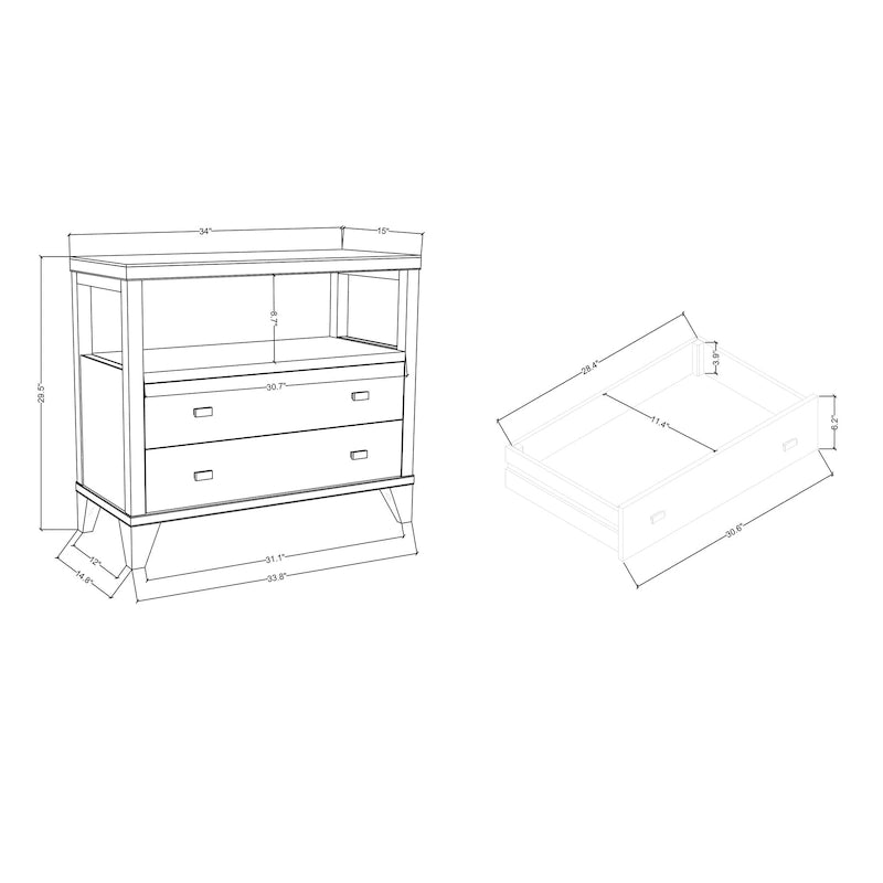 Handcrafted Wood 2-Drawer Nightstand with Open Shelf — Mid-Century Modern