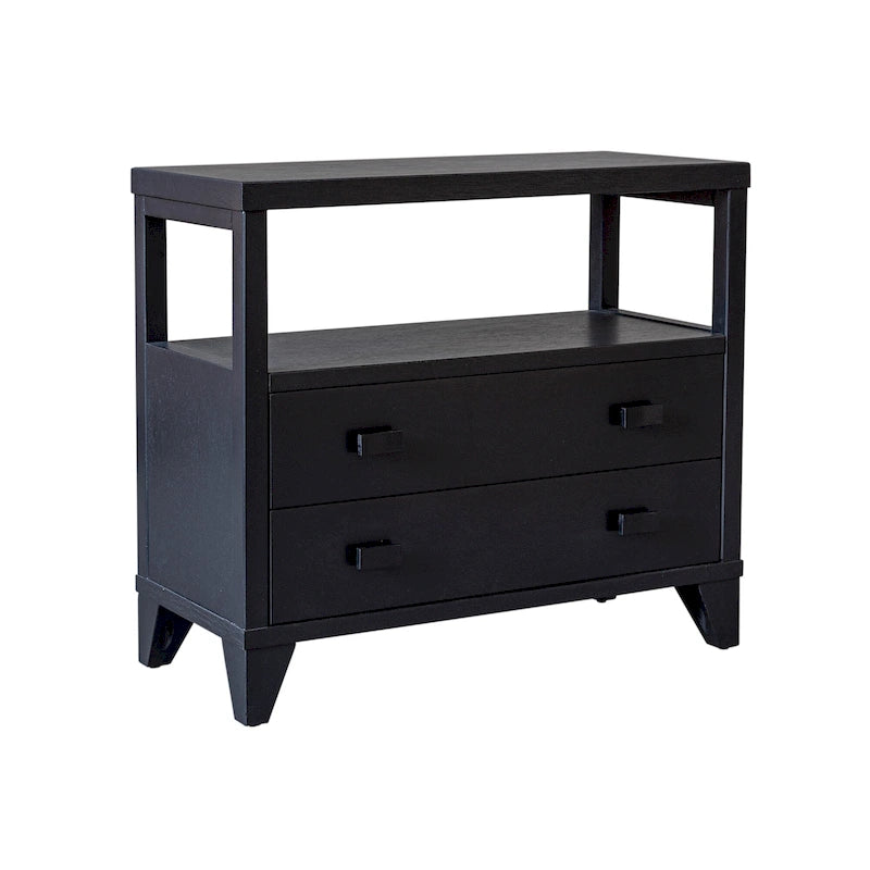 Handcrafted Wood 2-Drawer Nightstand with Open Shelf — Mid-Century Modern