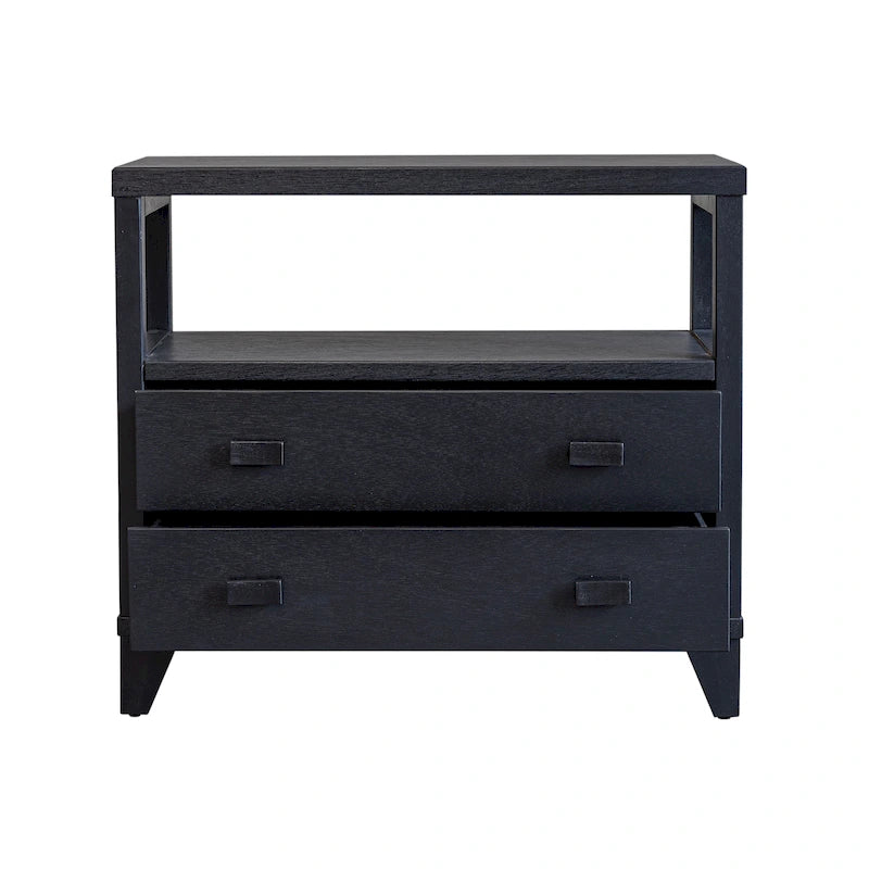 Handcrafted Wood 2-Drawer Nightstand with Open Shelf — Mid-Century Modern