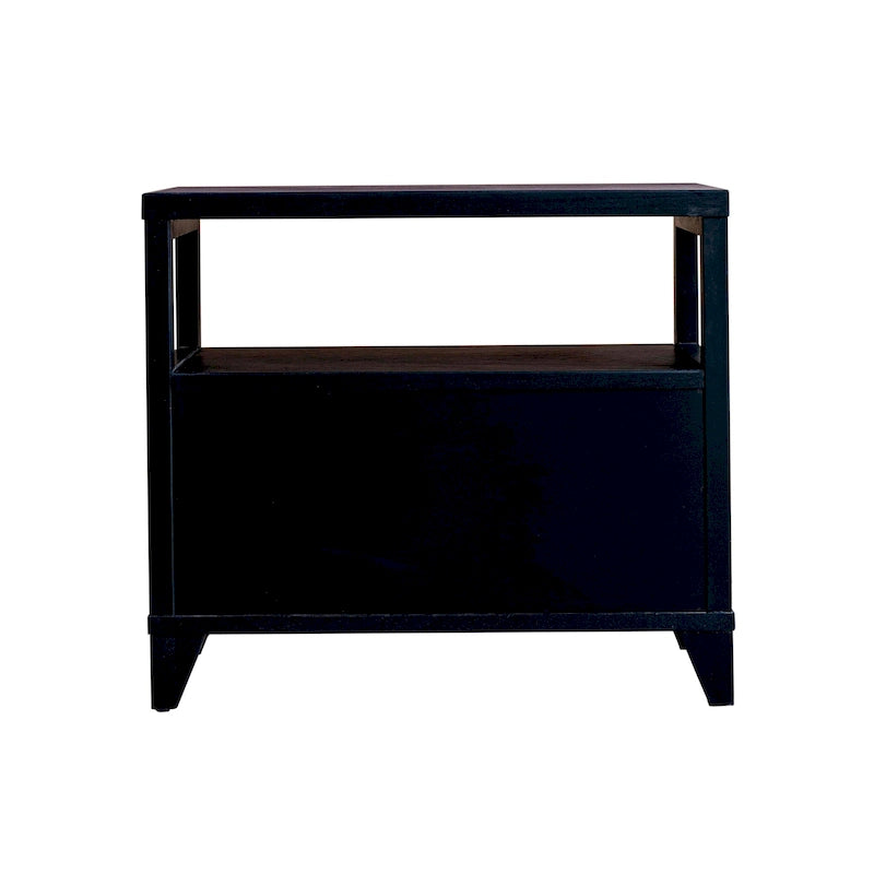 Handcrafted Wood 2-Drawer Nightstand with Open Shelf — Mid-Century Modern