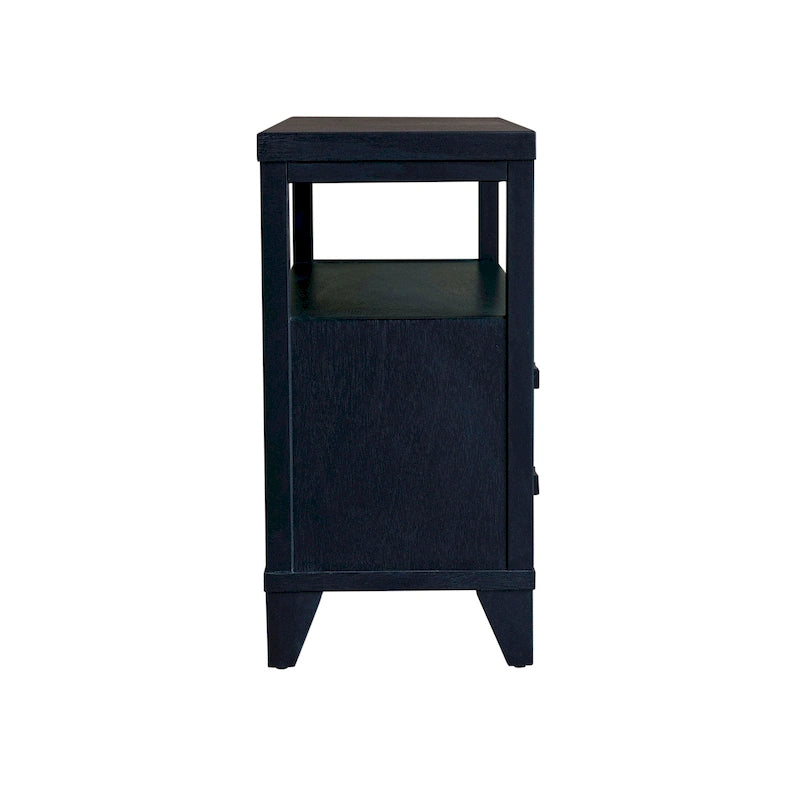 Handcrafted Wood 2-Drawer Nightstand with Open Shelf — Mid-Century Modern