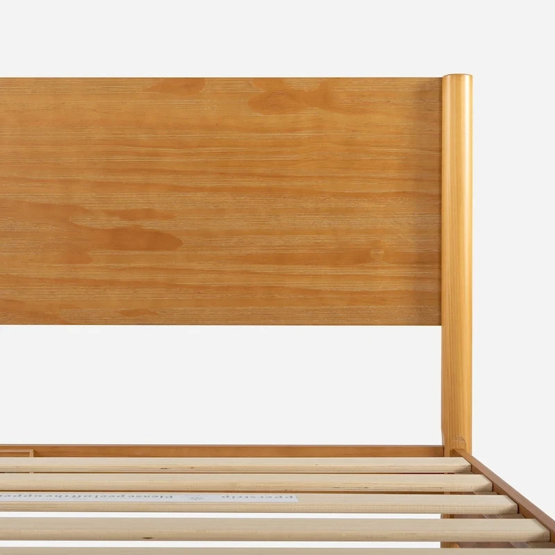 Mid-Century Solid Wood Platform Bed Frame with Headboard & Rounded Legs