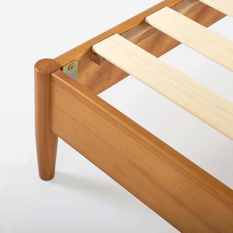 Mid-Century Solid Wood Platform Bed Frame with Headboard & Rounded Legs