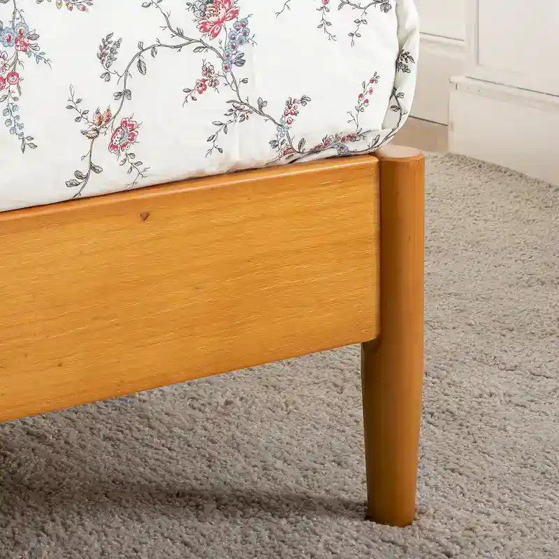 Mid-Century Solid Wood Platform Bed Frame with Headboard & Rounded Legs