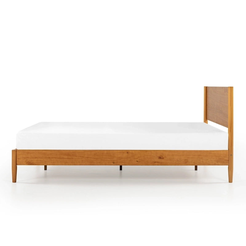 Mid-Century Solid Wood Platform Bed Frame with Headboard & Rounded Legs