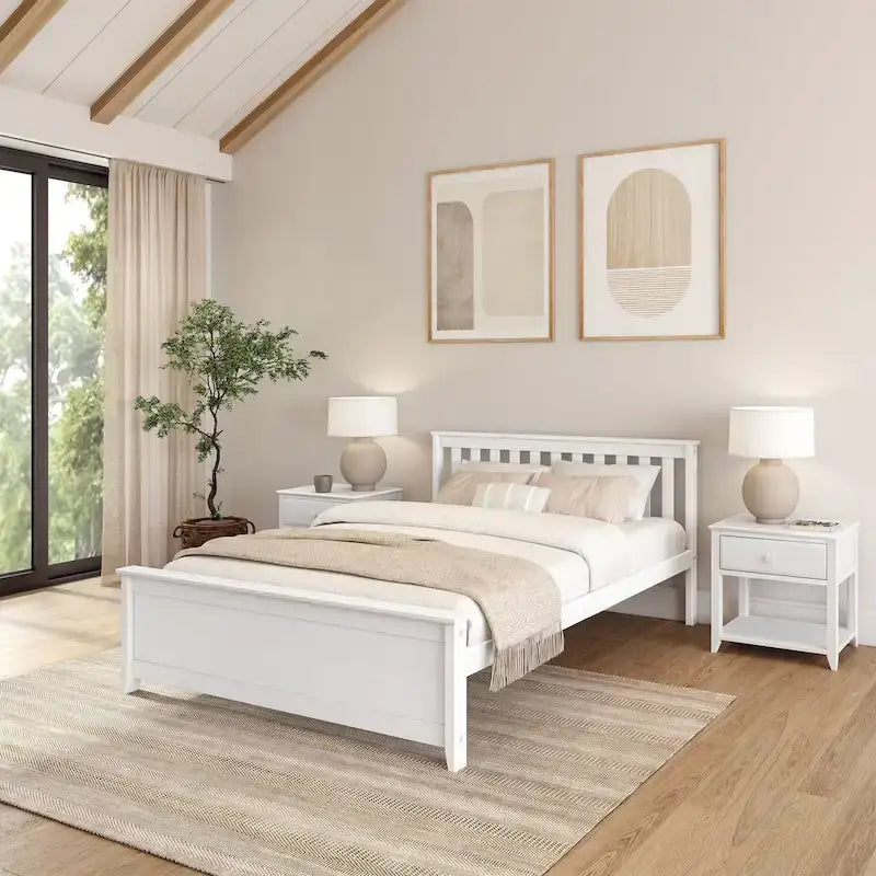 Classic Solid Pine Wood Queen Platform Bed with Headboard