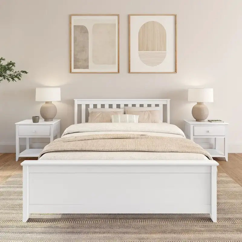 Classic Solid Pine Wood Queen Platform Bed with Headboard