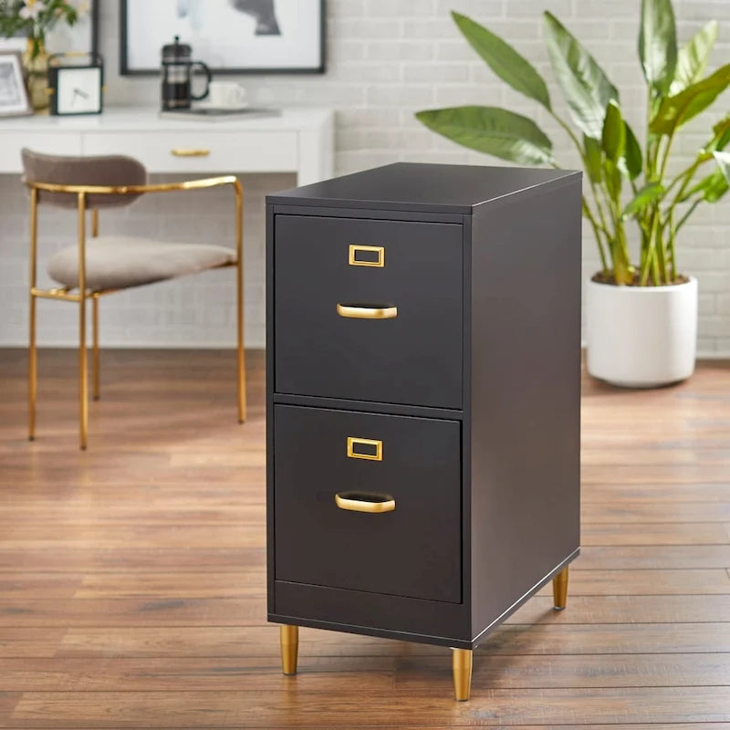 2-Drawer File Cabinet with Gold Legs & Handles — Letter Size