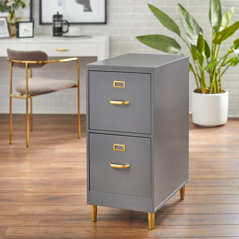 2-Drawer File Cabinet with Gold Legs & Handles — Letter Size