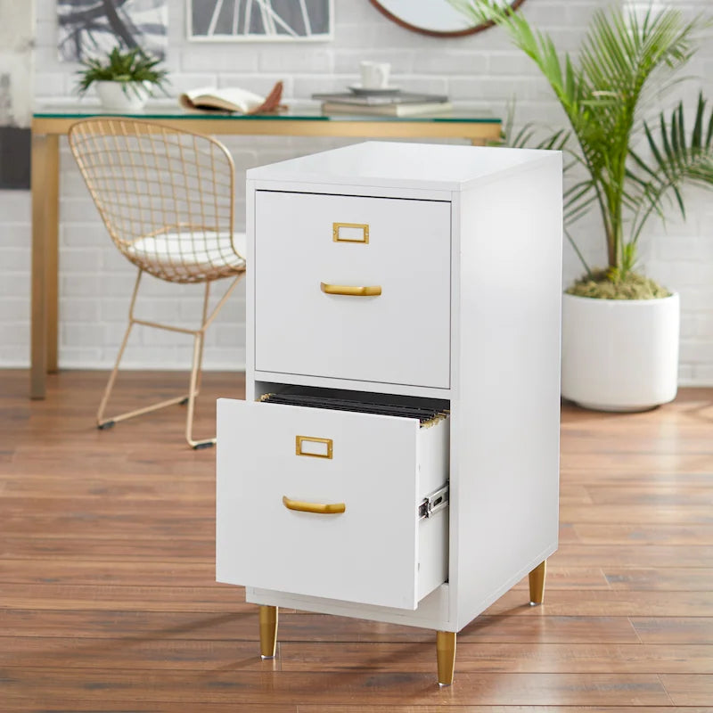 2-Drawer File Cabinet with Gold Legs & Handles — Letter Size