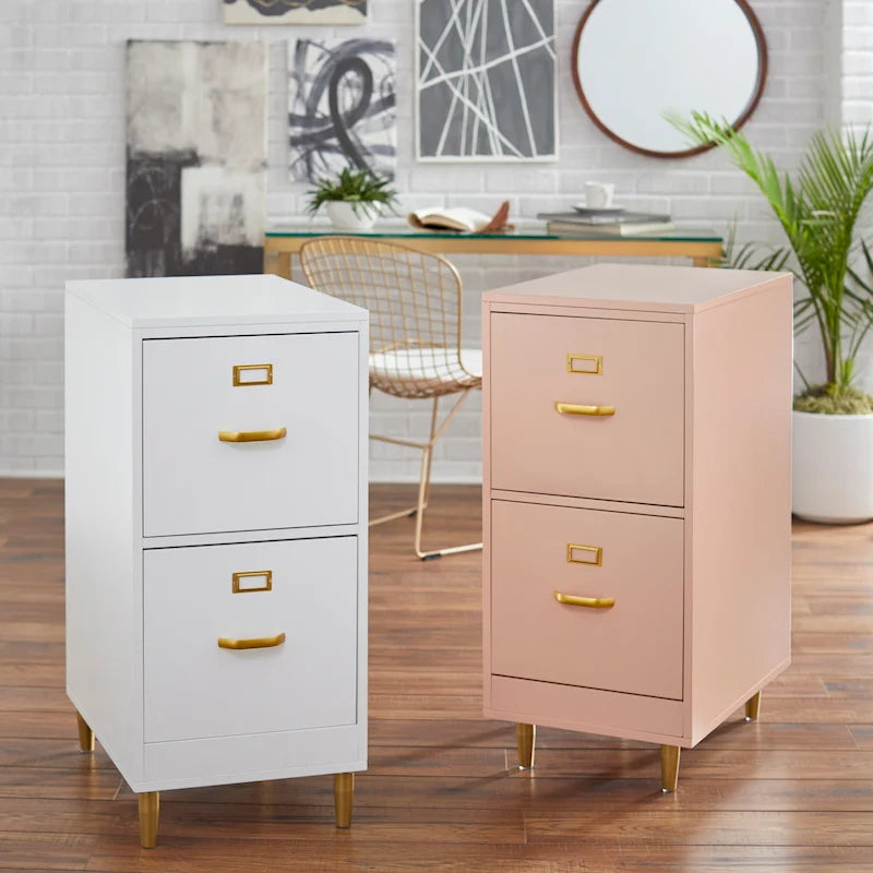 2-Drawer File Cabinet with Gold Legs & Handles — Letter Size