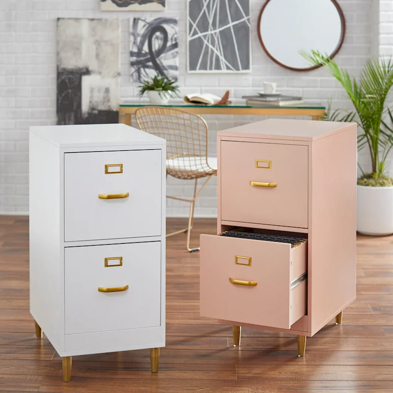 2-Drawer File Cabinet with Gold Legs & Handles — Letter Size