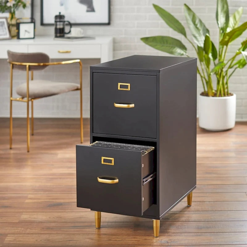2-Drawer File Cabinet with Gold Legs & Handles — Letter Size