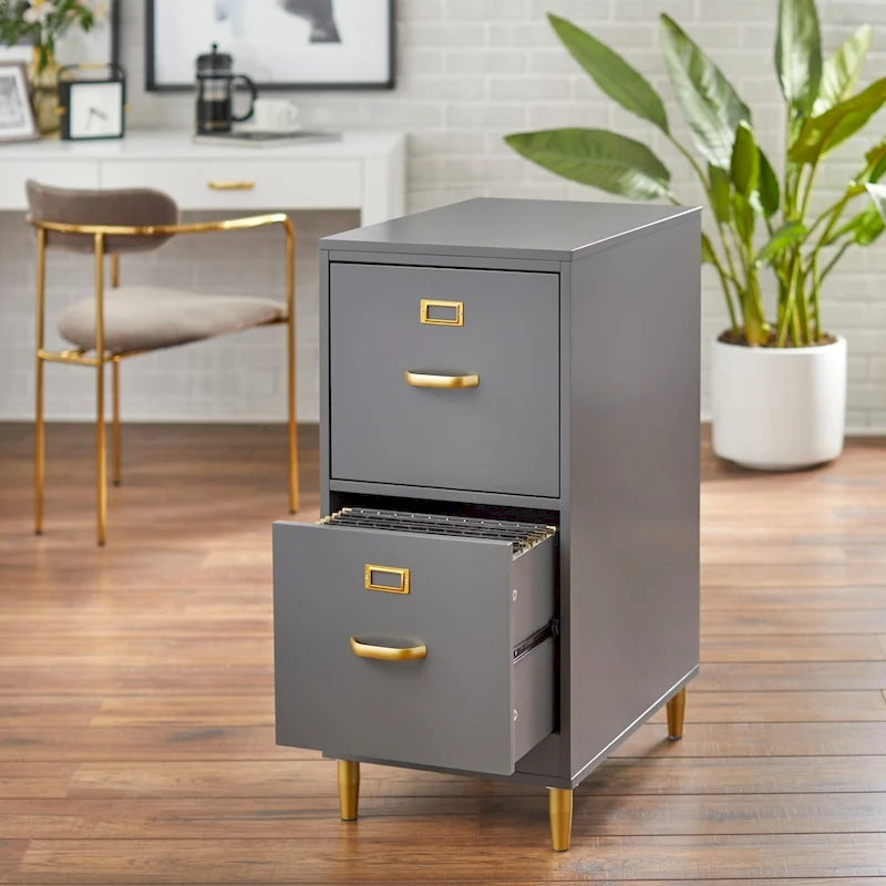 2-Drawer File Cabinet with Gold Legs & Handles — Letter Size