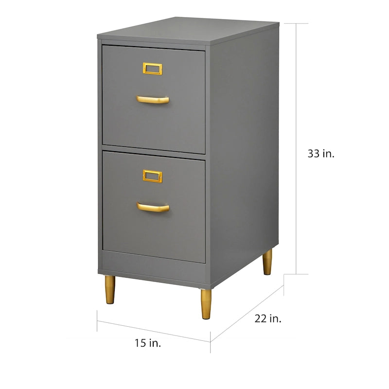 2-Drawer File Cabinet with Gold Legs & Handles — Letter Size