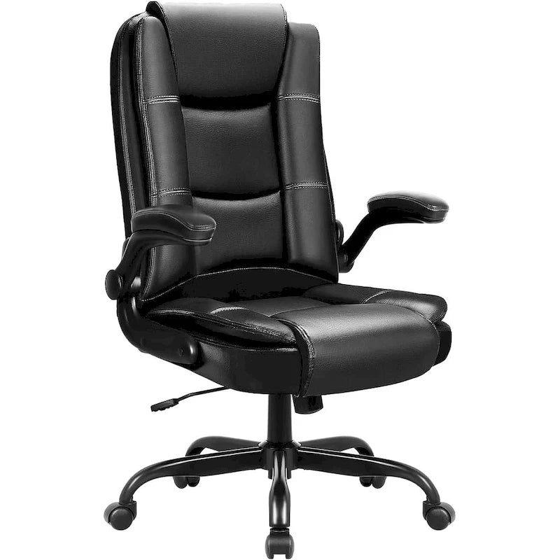 High-Back Ergonomic Executive Office Chair with Flip-Up Arms — Faux Leather
