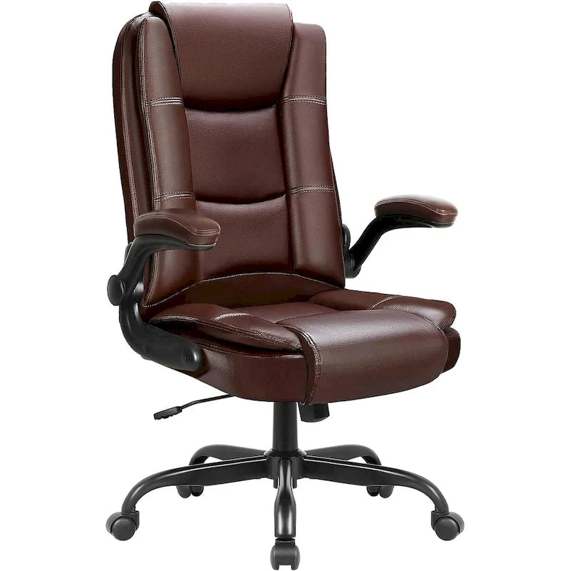 High-Back Ergonomic Executive Office Chair with Flip-Up Arms — Faux Leather