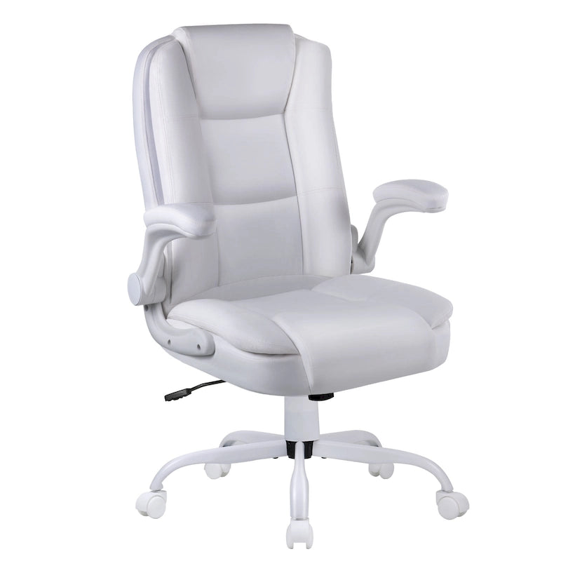 High-Back Ergonomic Executive Office Chair with Flip-Up Arms — Faux Leather