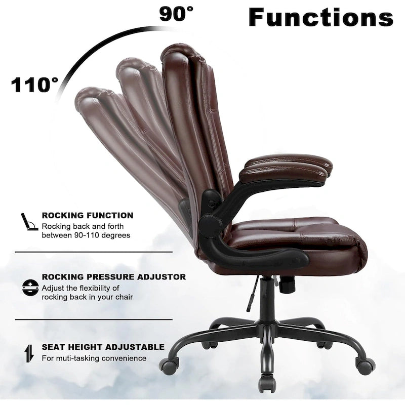 High-Back Ergonomic Executive Office Chair with Flip-Up Arms — Faux Leather