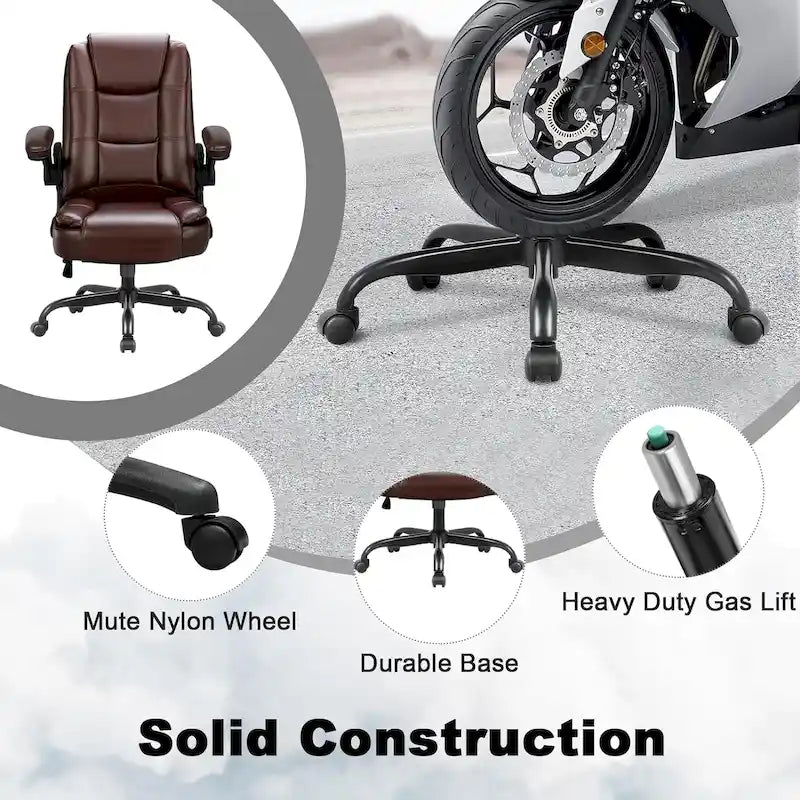 High-Back Ergonomic Executive Office Chair with Flip-Up Arms — Faux Leather