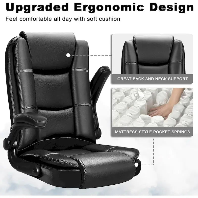 High-Back Ergonomic Executive Office Chair with Flip-Up Arms — Faux Leather