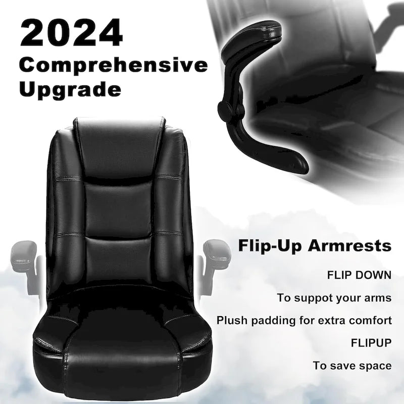 High-Back Ergonomic Executive Office Chair with Flip-Up Arms — Faux Leather
