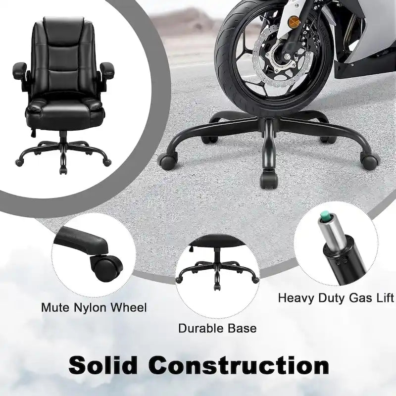 High-Back Ergonomic Executive Office Chair with Flip-Up Arms — Faux Leather
