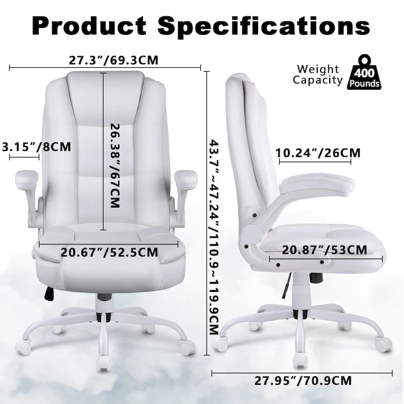 High-Back Ergonomic Executive Office Chair with Flip-Up Arms — Faux Leather