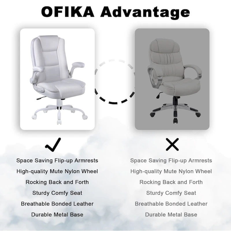 High-Back Ergonomic Executive Office Chair with Flip-Up Arms — Faux Leather