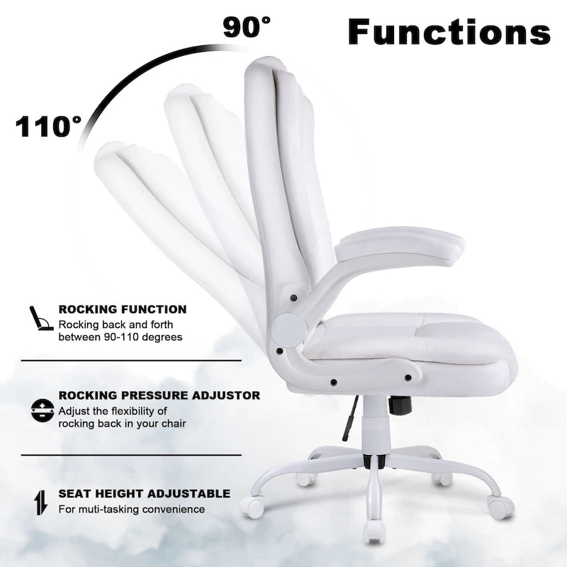 High-Back Ergonomic Executive Office Chair with Flip-Up Arms — Faux Leather