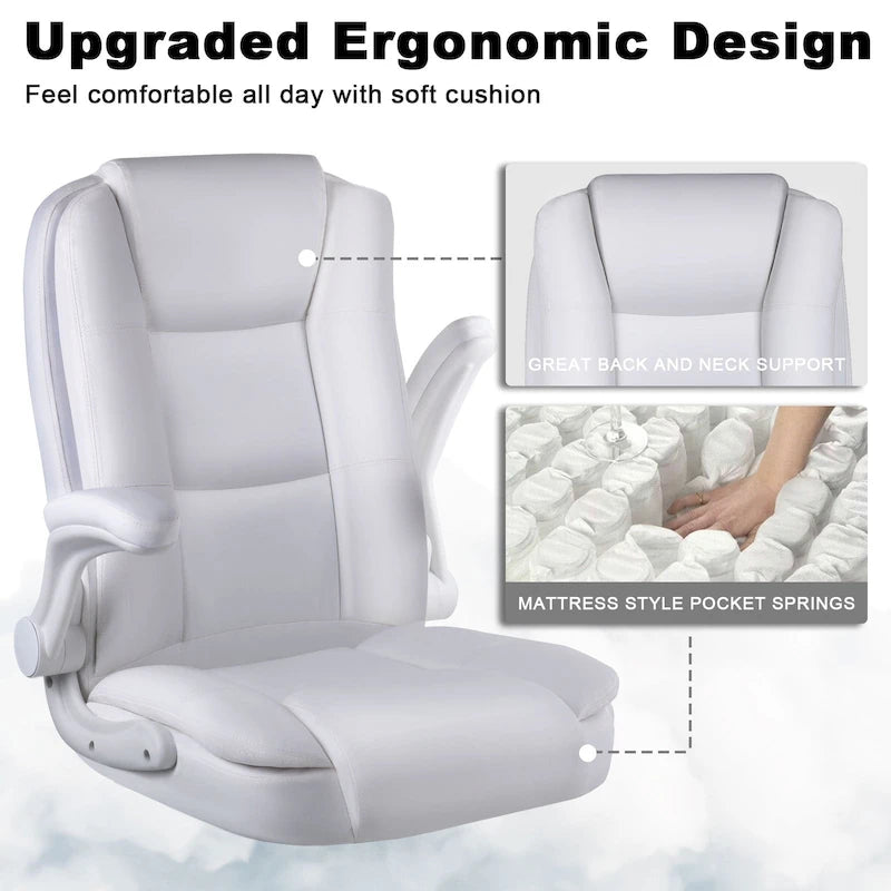 High-Back Ergonomic Executive Office Chair with Flip-Up Arms — Faux Leather