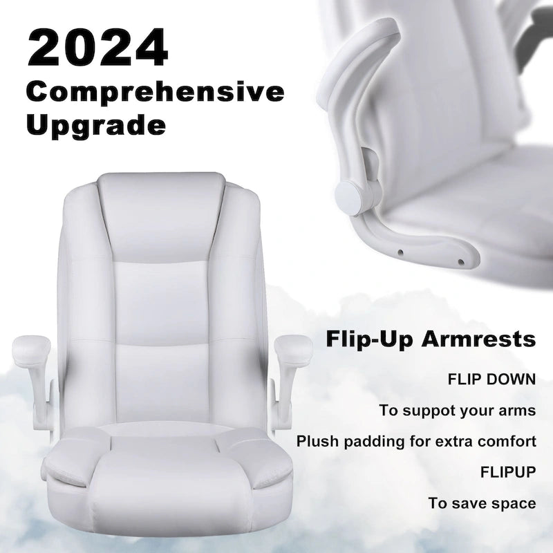 High-Back Ergonomic Executive Office Chair with Flip-Up Arms — Faux Leather
