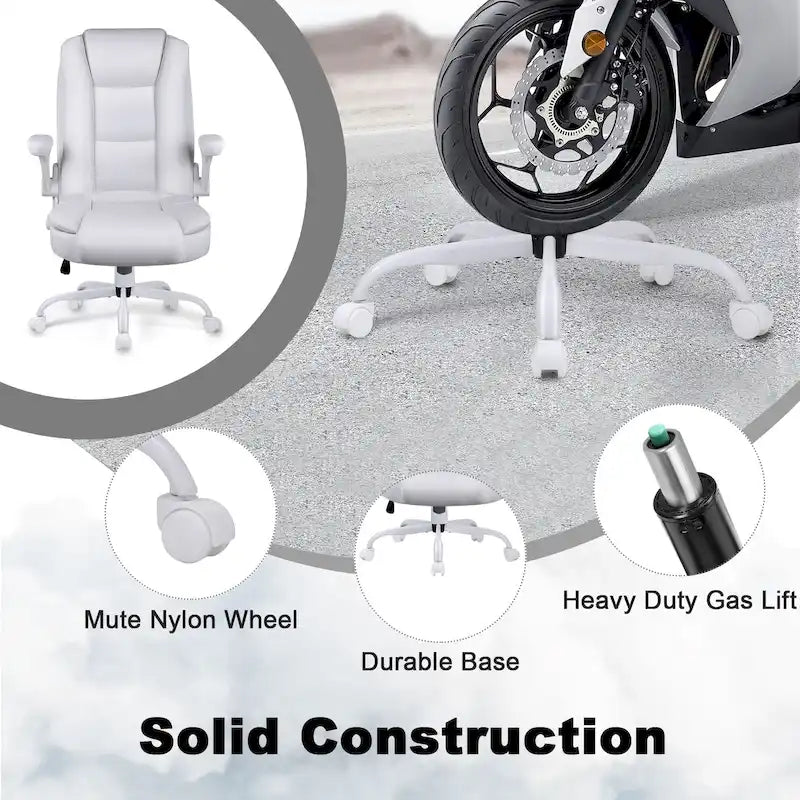 High-Back Ergonomic Executive Office Chair with Flip-Up Arms — Faux Leather