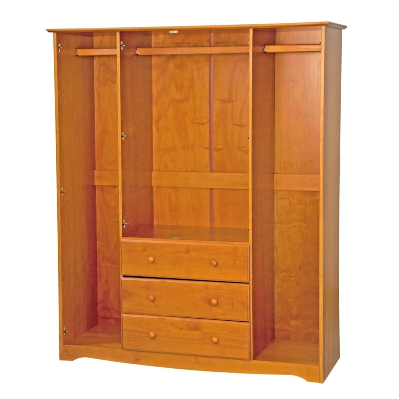 4-Door Solid Pine Wood Wardrobe Armoire with 3 Drawers