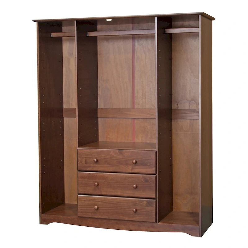 4-Door Solid Pine Wood Wardrobe Armoire with 3 Drawers