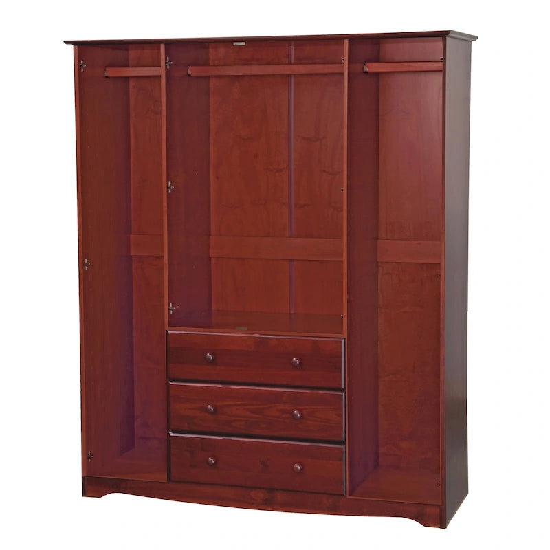 4-Door Solid Pine Wood Wardrobe Armoire with 3 Drawers