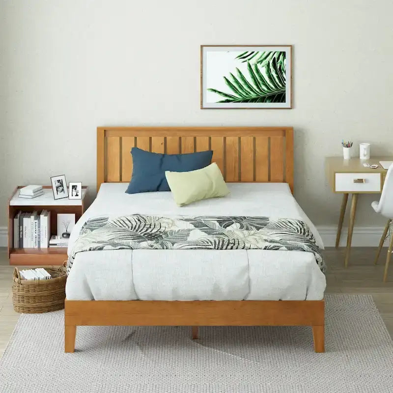 Rustic Pine Solid Wood Platform Bed Frame with Steel Reinforcement