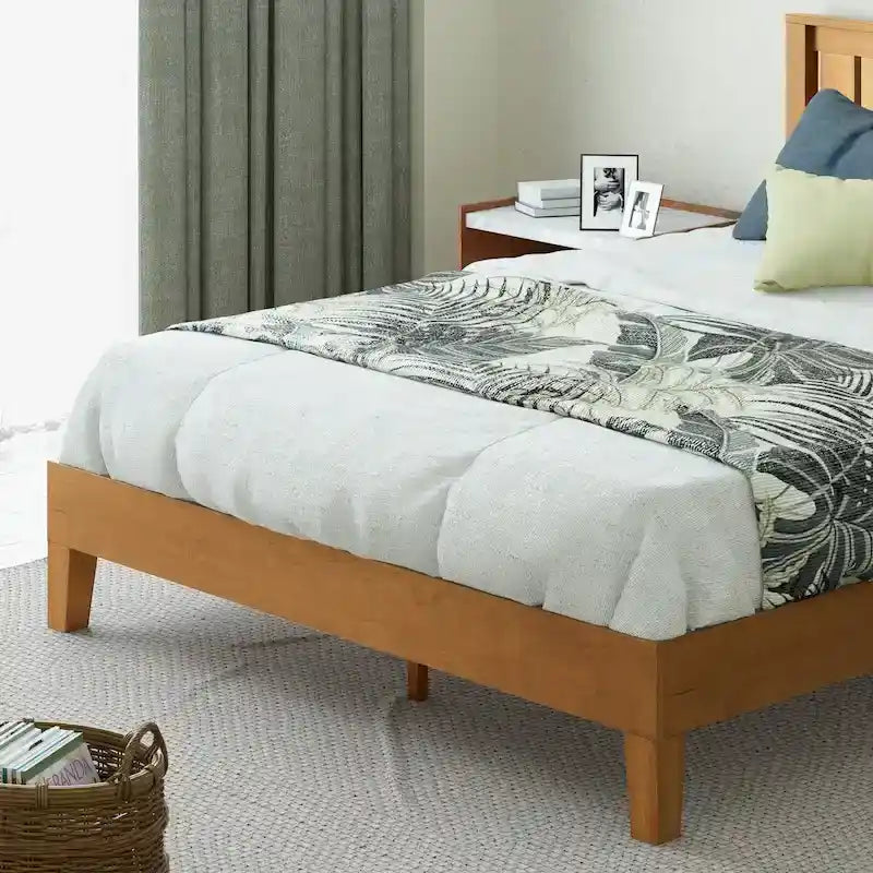 Rustic Pine Solid Wood Platform Bed Frame with Steel Reinforcement